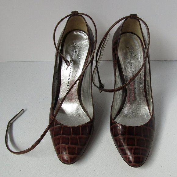 Giuseppe Zanotti Ankle Wrap Leather Lucite Wedge Heels - Picture 1 of 16